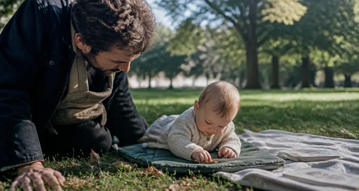 Activités lyon bébé : bébé explore sur un tapis d’éveil au parc