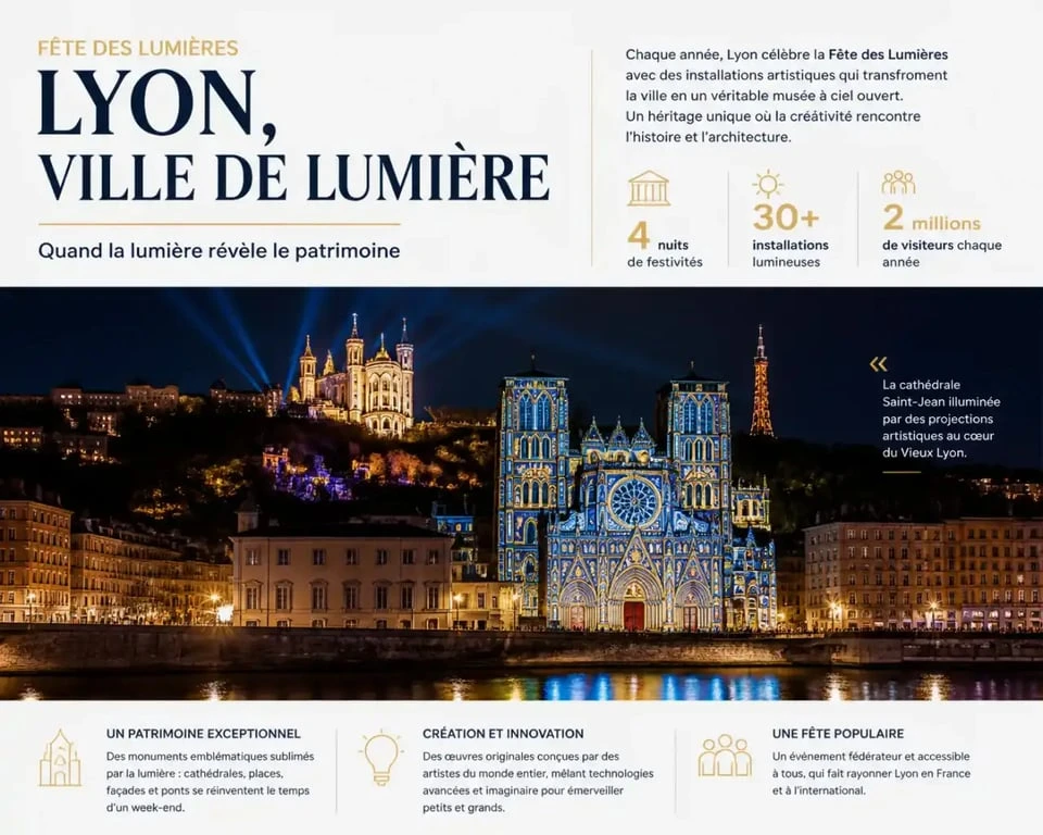 Visiter Lyon à Noël : illuminations de la cathédrale Saint-Jean lors de la Fête des Lumières