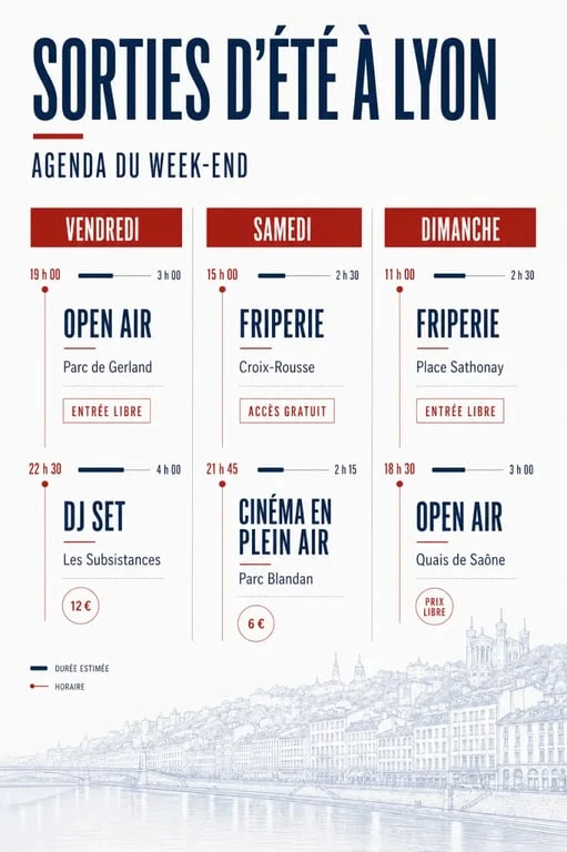 Open air lyon ce week end : agenda visuel des sorties, horaires et prix à Lyon