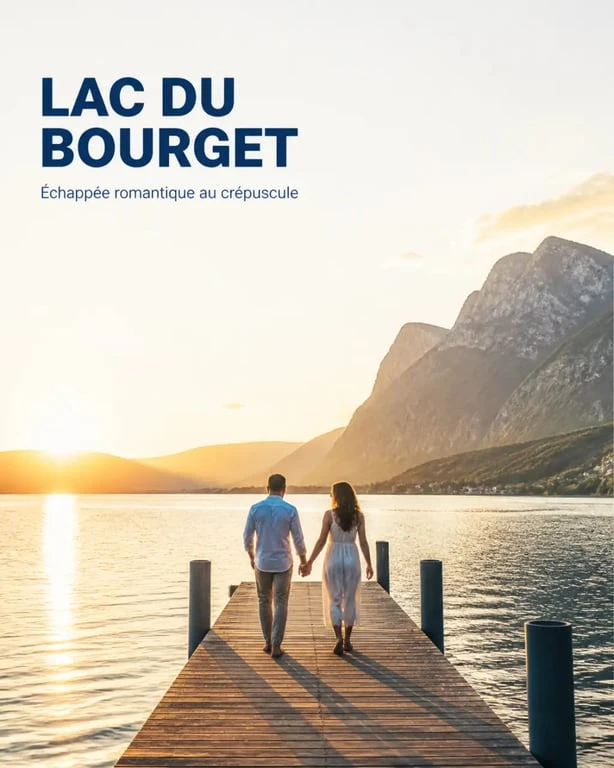 Week end en amoureux à 2h de Lyon : couple au bord du lac du Bourget au coucher du soleil