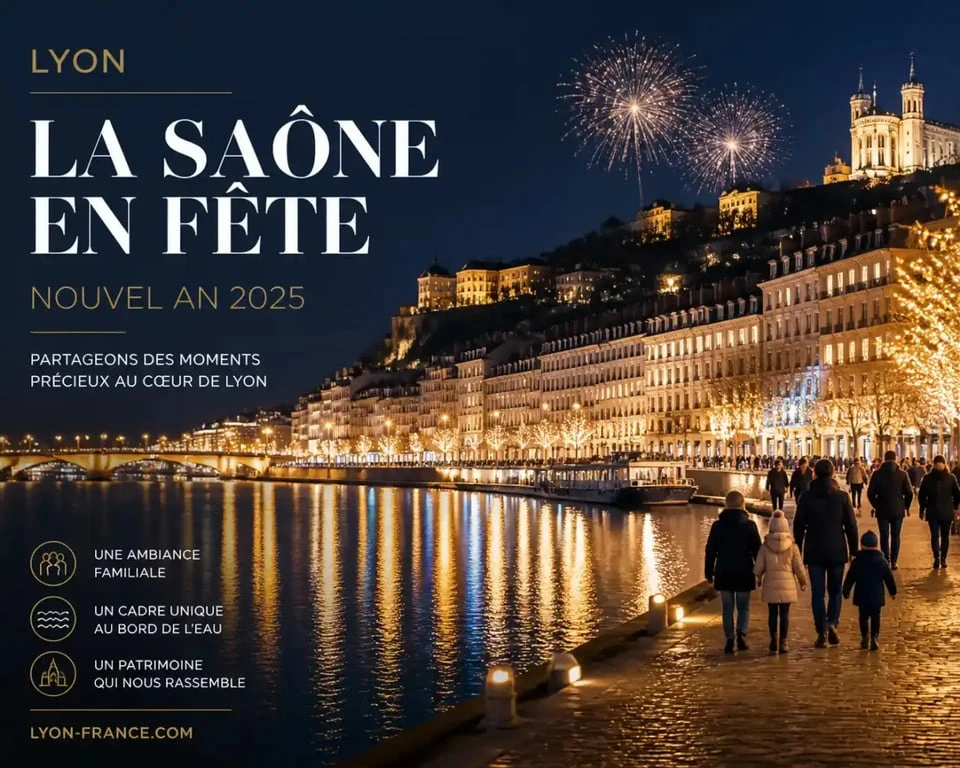 Ambiance festive sur les quais de Lyon pour le nouvel an à Lyon en famille