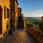 Que faire autour de Lyon : Oingt, village de Pierres Dorées doré au coucher du soleil