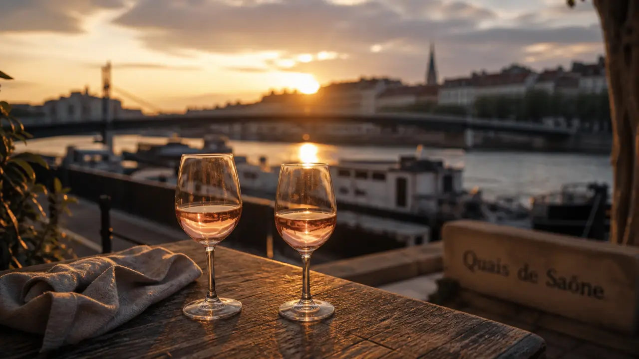 Quoi faire à Lyon en amoureux : table et rosé au coucher de soleil sur la Saône