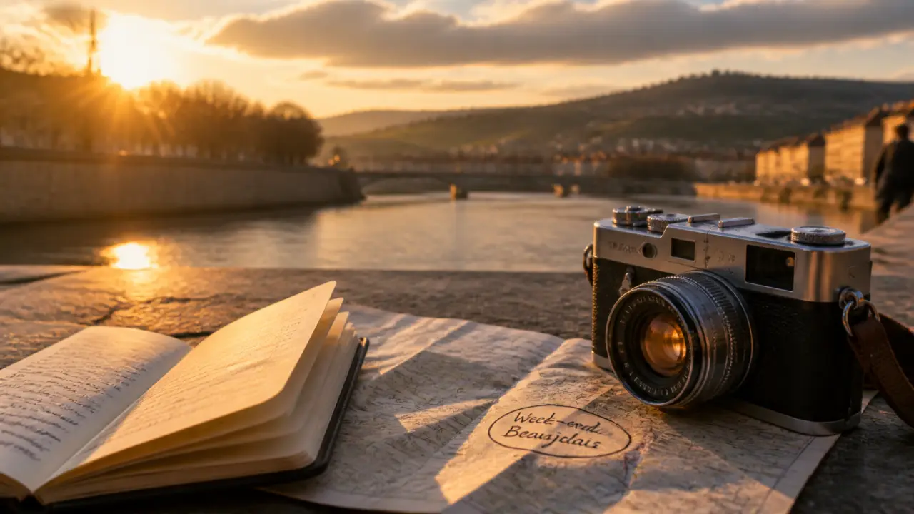 Photo golden hour pour week end autour de lyon sur le Rhône à Lyon, carte et appareil photo