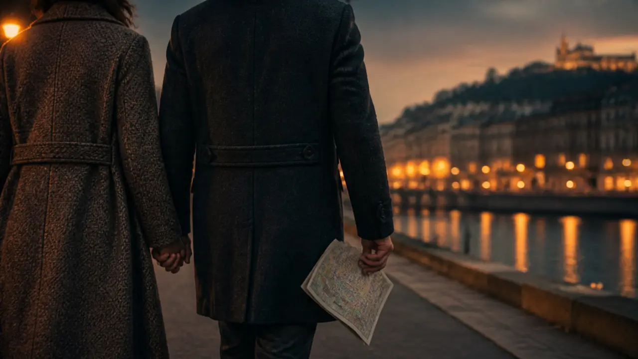 Week end romantique lyon au bord de la Saône, couple main dans la main, vues de Lyon