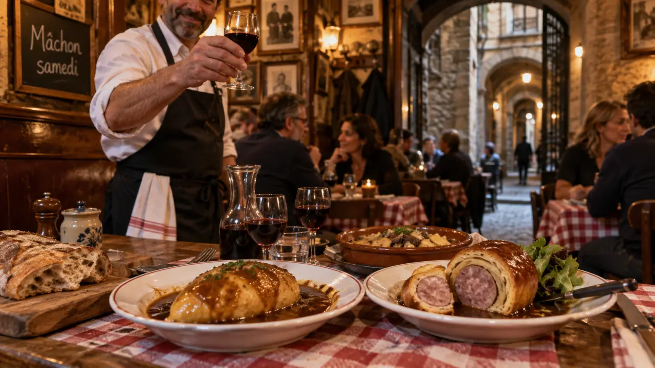 Bouchons lyonnais Lyon 2 : table vivante, mâchon et quenelle, ambiance chaleureuse