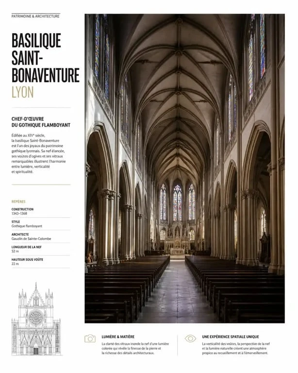 Intérieur de la basilique Saint-Bonaventure de Lyon, un joyau gothique sur la Presqu'île