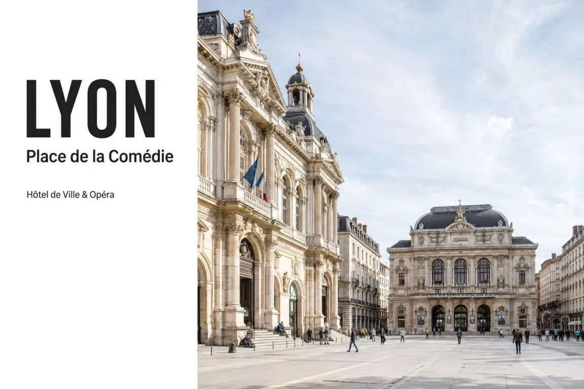 Hôtel de ville de Lyon place de la Comédie avec l’Opéra de Lyon en face