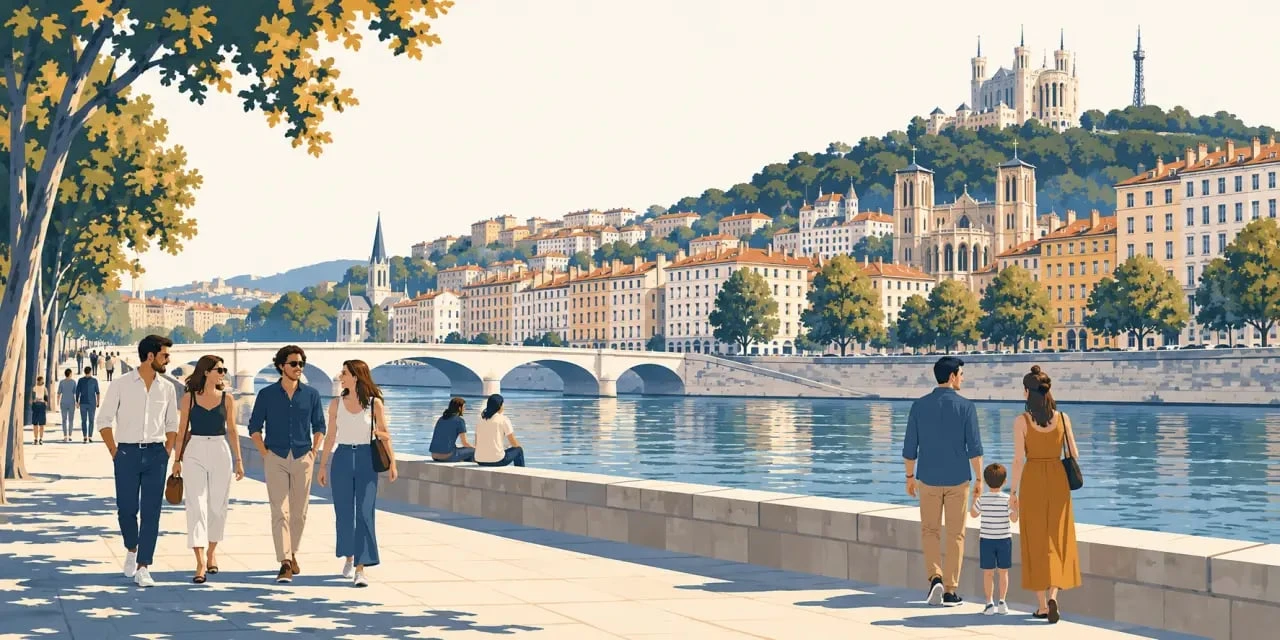 Sortie week-end à Lyon sur les quais du Rhône avec vue sur Fourvière