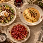 Restaurant les bouchons de lyon : table lyonnaise avec menu et plats traditionnels